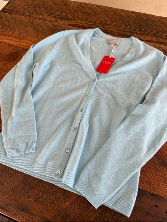Pure Collection Sweaters - PURE Collection Light Pastel Blue V-Neck Cashmere Blend Cardigan